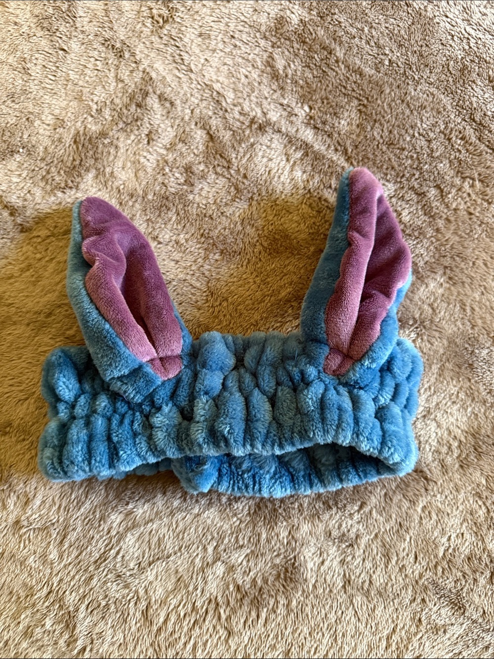 Blue Plush Stitich Ear Headband with Pink Lining